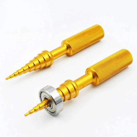 Thinking Process: gold aluminum mini bearing puller kit with 2mm-14mm stepped shaft removal tool