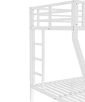 Heavy Duty Twin Over Full Metal Bunk Bed With Dual Ladders Rock Solid Steel Construction White Finish corner view of ladder