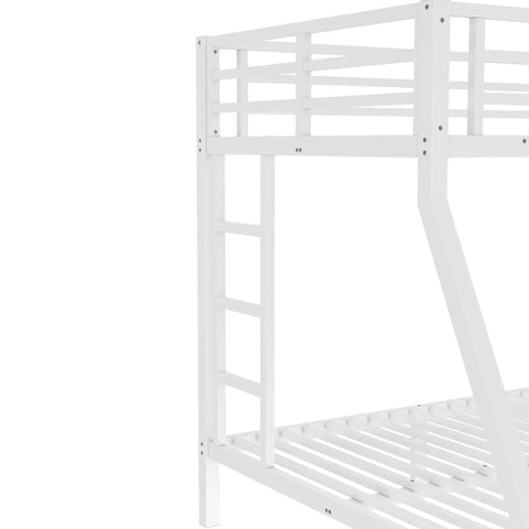 Heavy Duty Twin Over Full Metal Bunk Bed With Dual Ladders Rock Solid Steel Construction White Finish corner view of ladder