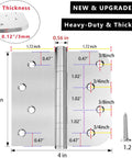 Heavy Duty Ball Bearing Door Hinges Four Inch stainless steel with detailed measurements and screws for secure installation.