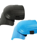 Ride Easy Construction Knee Pads With Non Slip Work Floor Pads For Men And Women Featuring Solid Grip Bottoms, black and blue colors.