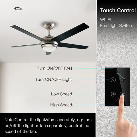 WiFi Smart Ceiling Fan Light Wall Switch With Remote Timer And Countdown Works With Alexa And Google Home Tuya Smart Life App