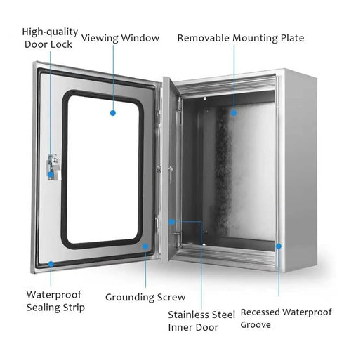 Stainless Steel Indoor Electrical Enclosure Box With Hinged Cover Built To Last, removable mounting plate, 1.5mm thick