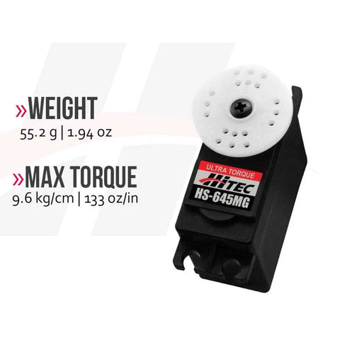 High Torque Metal Gear Servo With Dual Ball Bearings 3 Pole Motor Built For RC Rigs, shown with weight and torque details.