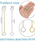 100 Pcs 25mm Brass Eye Pins Open Eye Pins 26 Gauge Double Sided Gold Silver Jewelry Findings For Diy Earrings Necklaces Bracelets Craft Making Durable Brass Construction For Beadwork And Jewelry Projects, 25mm size shown