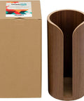 Freestanding Toilet Paper Holder With Walnut Veneer On Birch Plywood Holds Mega Rolls And Extra Spares, shown with packaging