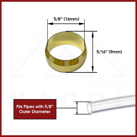 Brass compression ferrule sleeve for 5/8 in (16 mm) tube OD; refrigeration/AC tubing