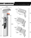 Product dimensions of Drawer Front Installation Clamps For Cabinets Face Frame Clamps with detailed measurements in inches.