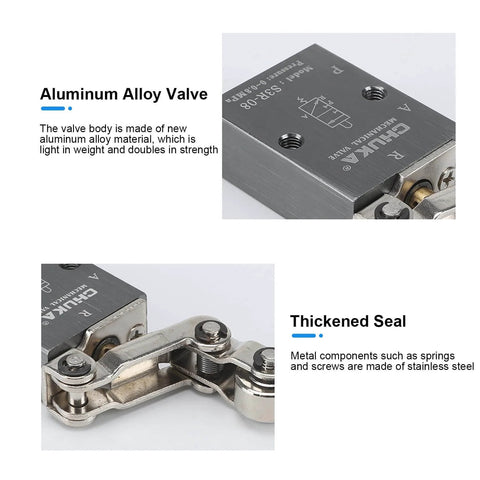 Pneumatic Air Control Solenoid Valve S3R08 3 Way 2 Position Roller Lever Arm Valve with aluminum body and thickened seal