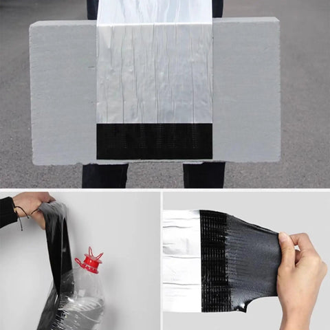 No Fuss Tough As Nails Self Adhesive Ice And Water Shield Roof Flashing Tape on a block showing its heavy-duty waterproof material and adhesion.