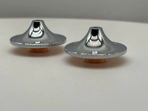 10Pcs D28 28mm Diameter High Speed Double Layer Laser Cutting Nozzle Set With Killer Prograde Purple Copper Construction And 1.8mm Orifice Fits Fiber Laser Cutting Heads For Fast Stable Cutting Performance And Heat Resistance, showing two nozzles on a white background.