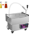 Mobile Deep Fryer Oil Filter Machine 18L with transparent hose and handles for easy use in commercial kitchens.