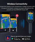 Handheld Thermal Imaging Camera With WiFi, 25Hz Refresh, 160x120 IR Resolution, 3.2 Inch LCD shown with smartphone app connectivity