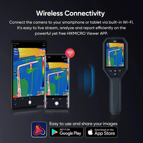 Handheld Thermal Imaging Camera With WiFi, 25Hz Refresh, 160x120 IR Resolution, 3.2 Inch LCD shown with smartphone app connectivity