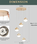 Crystal Pendant Lights With 5 LED Bulbs In Daylight White 5000K Modern Brushed Brass Ceiling Hanging Fixtures With Glass Globes