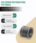 Heavy Duty 3/4 Inch Female Thread Cast Iron Pipe Coupling Fittings 4 Pack For Plumbing Furniture Build Shelving And Industrial Style Decor Durable And Easy To Install, showing a double internal threaded coupling fitting.