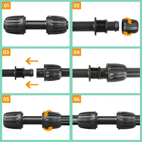 Assembly guide for Half Inch Drip Irrigation Tubing Couplings Kit, 12 Barbed Locking Connectors for Drip Tubing, 16mm OD.