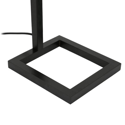 Base of 68 Inch Tall Floor Lamp With White Fabric Drum Shade In Blackened Bronze Finish Delivers Cozy Ambient Lighting For Relaxing Evenings