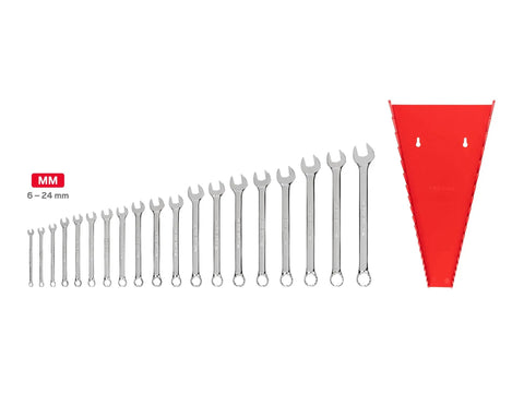 19 Piece Metric Combination Wrench Set With Rack, Angled Open Ends For Tight Spaces, 6 To 24 Mm, Durable Wrench Rack Included