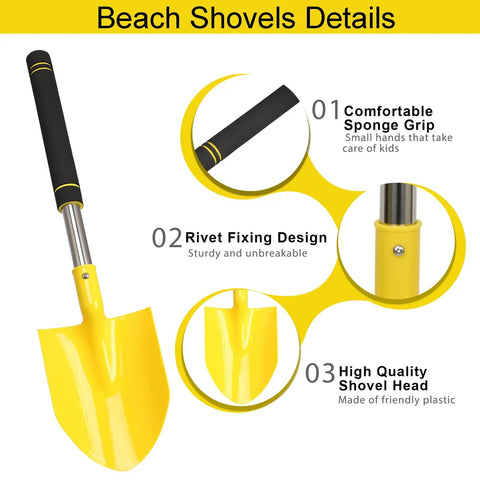 Yellow shovel from Long Handle Beach Shovel Set 24 Inch Sand Shovels For Beach Day Fun Durable Plastic Heads With Stainless Tube Reinforced Screw Guard Design Comfort Grip Handles 3 Pack In Blue Yellow Red For Adults And Kids