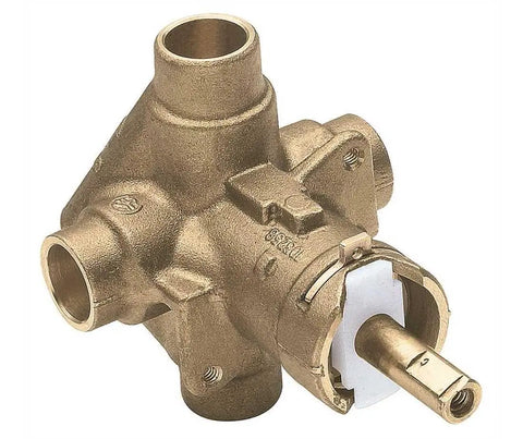 Posi Temp Tub And Shower Valve Sweat Half Inch CC Connection Four Port ASSE Certified MPact Compatible Valve shown in brass finish