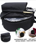 Heavy Duty Adjustable Drum Backpack With Massive Capacity Oxford Fabric Waterproof Gig Bag for hauling stick sets and mallets, shown open.