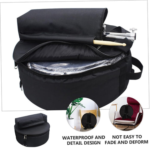 Heavy Duty Adjustable Drum Backpack With Massive Capacity Oxford Fabric Waterproof Gig Bag for hauling stick sets and mallets, shown open.