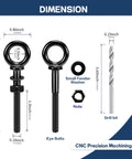 Beefy Five Pack Black Titanium Shoulder Eye Bolts One Quarter Inch By Two Inch Shank T316 Stainless Steel Heavy Duty Eyebolts with dimensions.