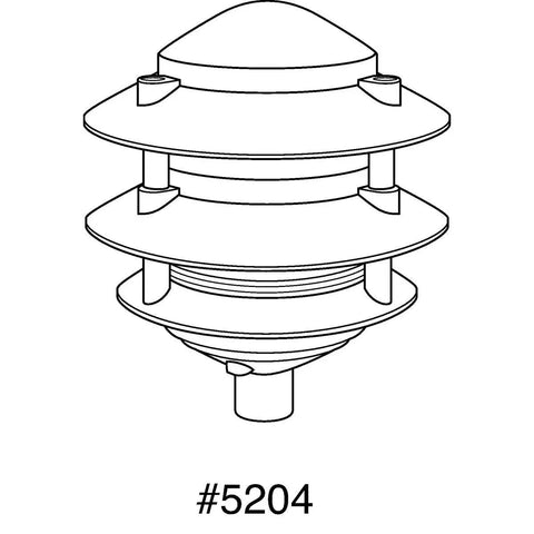 Line drawing of a Three Tier Lantern Style Line Voltage Landscape Path Light For Yard And Garden Paths, No-Hassle Install Outdoor Pathway Lighting