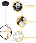 Modern LED Chandelier With Adjustable Lit Three Ring Round Design In Black And Gold 3000K Warm White Light for easy installation
