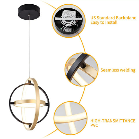 Modern LED Chandelier With Adjustable Lit Three Ring Round Design In Black And Gold 3000K Warm White Light for easy installation