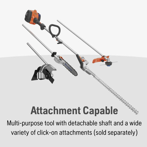 Gas Hedge Trimmer With 21-Inch Cutter Bar, Double-Sided Reciprocating Blades, 180 Degree Rotating Pole Attachment shown resting