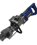 Heavy Duty Electric Hydraulic Rebar Bender Machine With Badass 900 Watt Motor For Grade 60 Steel Bars Adjustable Zero To Hundred Thirty Degree Bend Angle And Quick Crimping Setup For Round Steel electric hydraulic tool close-up.