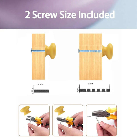Fresh Dope Finish 6 Pack Round Wooden Cabinet Knobs For Dresser Drawers And Closet Doors Slick Modern Orange Yellow hardware showing included screw sizes.