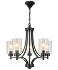 Contemporary Black 5 Light Glass Chandelier For Dining Room And Kitchen Island Farmhouse Style Ceiling Pendant Light With Clear Glass Shades For Living Rooms Foyers Hallways And Restaurants