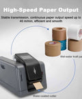 Electric Water Activated Tape Dispenser Heavy Duty Kraft Paper Tape Cutter With Button And Sensor Control For Packages No Sweat Setup, showing wet-kraft paper rolls and water-coated cutter.