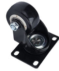Solid 2.5 Inch Heavy Duty Swivel Casters Featuring Twin Ball Bearings And Quiet Rolling Polyester Wheels For Warehouse Carts And Utility Furniture Built Tough For Daily Grind, black wheel close-up.