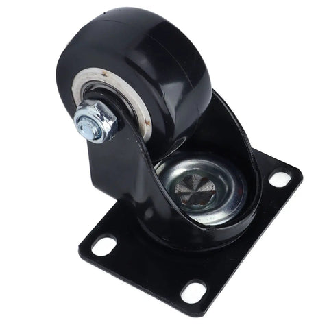 Solid 2.5 Inch Heavy Duty Swivel Casters Featuring Twin Ball Bearings And Quiet Rolling Polyester Wheels For Warehouse Carts And Utility Furniture Built Tough For Daily Grind, black wheel close-up.