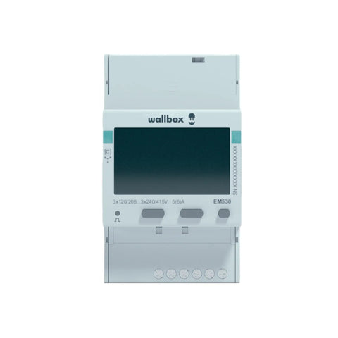 Smart Power Meter For EV Chargers With Dynamic Load Management That Auto Regulates Heavy Grid Demand For Home And Commercial Charging Stations To Crush High Rates, close-up of unit with screen and buttons.