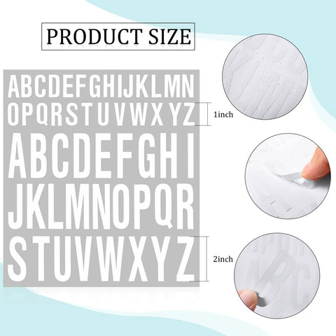 No Fuss Easy Peel Vinyl Letter Stickers 8 Sheet Set Self Adhesive Alphabet Stickers size comparison 1 inch and 2 inch