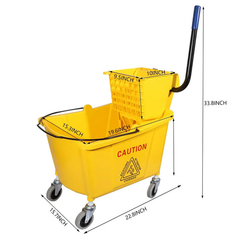 35 Quart Commercial Mop Bucket With Side Press Wringer On Wheels Included Industrial Mop Yellow For Heavy Duty Floor Cleaning And Mopping With Durable 50K Cycles Wringer And Rectangular Design.