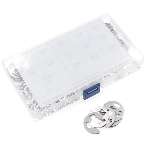Stainless Steel External Retaining Ring E Clip Assortment Kit, 14 Sizes, 350 Pieces, Metric Circlips Set in plastic case