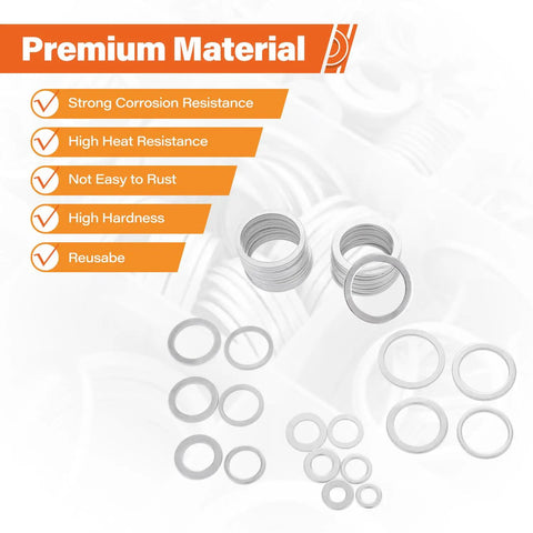 Premium Aluminum Crush Washer Kit With 570 Pieces In 18 Sizes From M6 To M24 For Automotive Oil Drain Plugs features corrosion-resistant material