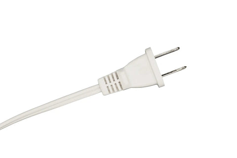 Six Foot White Lamp Cord With Rotary Switch And Polarized Plug, Stripped Ends For Wiring And Lamp Repair, UL Listed Safe, Durable SPT1 Wire, Ideal For Rewiring Lamps. white polarized plug close-up