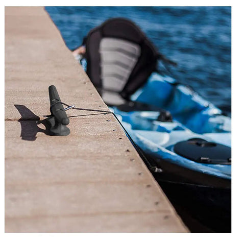 Heavy Duty 4 Inch Black Nylon Marine Dock Cleats 4 Pack With Premium Stainless Steel Screws For Boat Yacht Rope Mooring on dock.