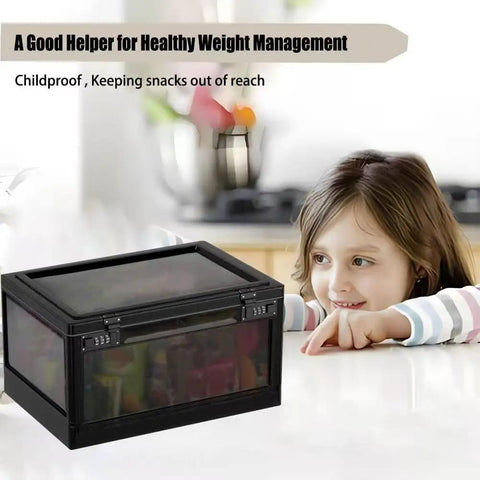 Massive 24 Liter Lockable Storage Box for Meds and Personal Items with child observing, dual locks visible.