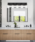Slick Brushed Nickel 4 Light Bathroom Vanity Lights With Clear Glass Shades Industrial Wall Mount Bath Fixture above mirror
