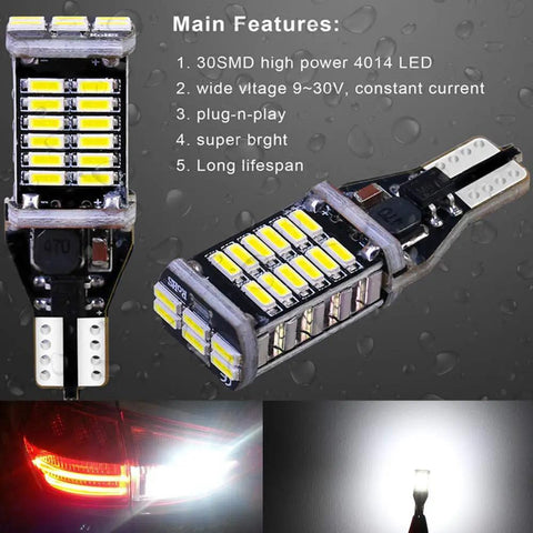 912 921 LED Bulbs For Back Up Lights 6000K Xenon White CAN BUS 4014 30 SMD 5.5W 12V 24V details with light beam examples