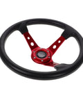 Deep Dish 14 Inch PU Racing Steering Wheel For Cars Golf Carts Trucks And Simulators With Red Horn Button