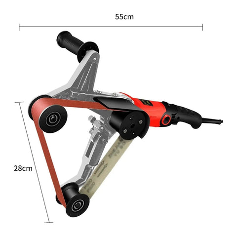 GVBNOTT Pipe Tube Polisher Sander With 50 Sanding Belts And Protective Cover, showing detailed design with sanding belt and dimensions.